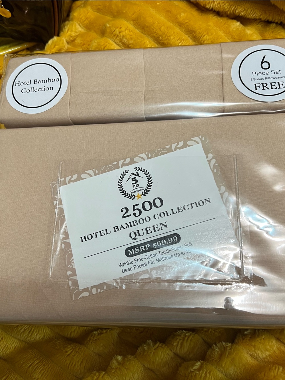 Hotel Bamboo Collection - Queen Sheet 6 pcs Set - Beige